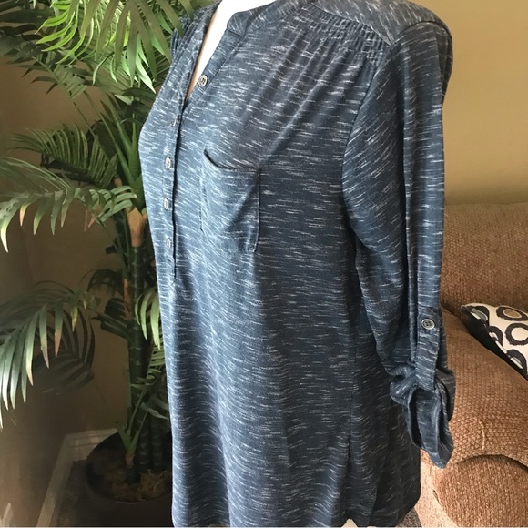 Avenue plus size half button down pull tab sleeves top - Picture 2 of 6